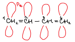 Бутадиен CH₂=CH–CH=CH₂: четыре p_z-орбитали