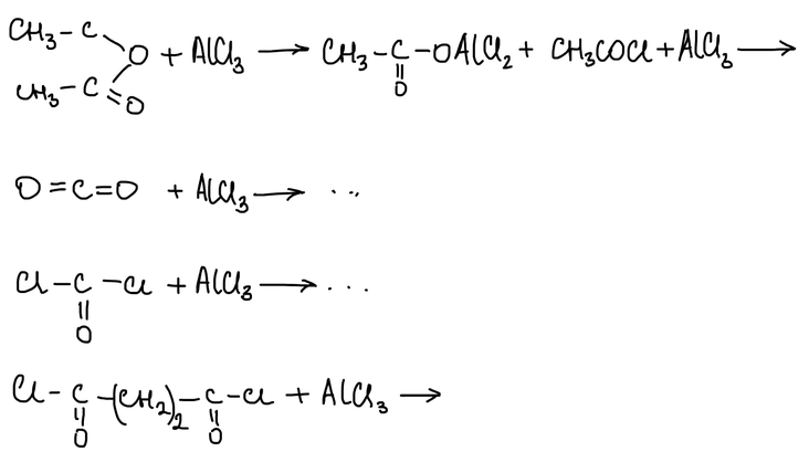 Уксусный ангидрид, CO₂, фосген и хлорангидрид янтарной кислоты с AlCl₃